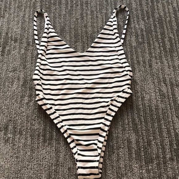 Nasty Gal Other - Nastygal Off White High Cut Striped One Piece Swim